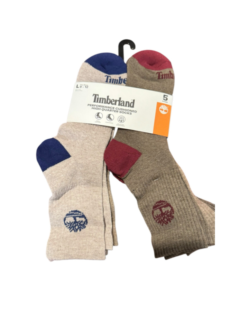 Men's Timberland Performance Cushioned Quarter Socks, Size L, 9-12 Beige/Blue